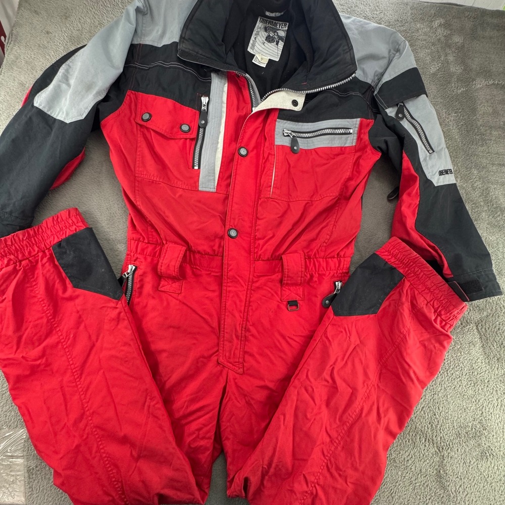 Obermeyer Eagle I Ski Suit Mens L Red Black Grey Vintage One Piece Snowsuit EX